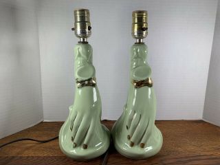 Mid Century Modern Green Lady Hand Lamps