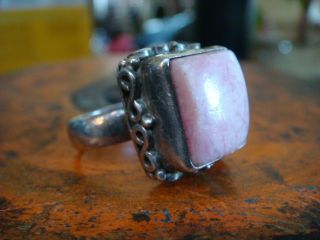 Vintage Sterling Silver And Pink Agate Ring Size 6