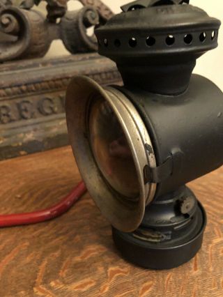 Antique Dietz Eureka Buggy Lantern Headlight With Red Lens And Mounting Arm Vtg