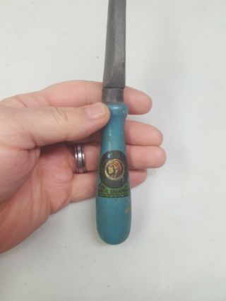 Vintage Knife Sharpener Carborundum Niagara Falls No.  66 Label Blue Wood Handle