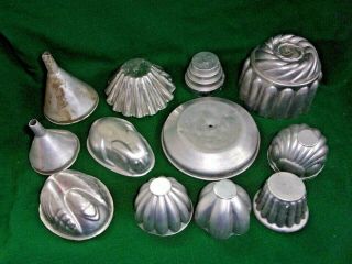 13 Vintage Metal Candle Molds Rabbit Swan Floating Round Funnels Fluted Shell