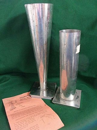 2 Vintage Metal Candle Molds Pourette 10 " Round Cylinder,  13 " Round Taper & Book