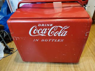 Metal Coca Cola Cooler Antique Vintage 1950s With Bottle Opener