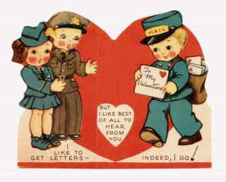 Wwii Army Soldier And Wac Girlfriend " I Like To Get Letters " /vtg Valentine Card