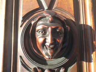Antique French Wood Door Carved Church Face? Demon Devil Satyr Gothic Style