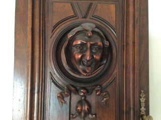Antique french Wood door carved church face? demon devil satyr gothic style 2