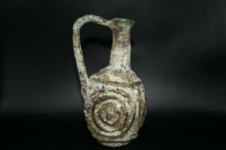Unique Museum Quality Authentic Ancient Roman Glass Jug With Patina