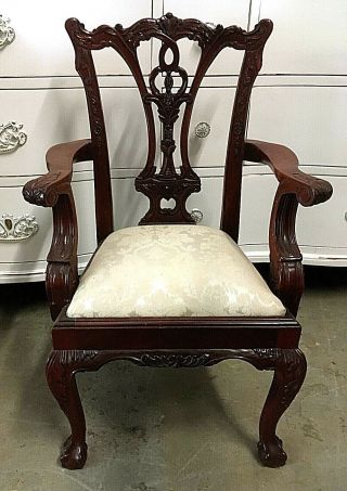 Miniature Arm Chair Chippendale Style Carved Mahogany Wood Ball & Claw Feet Doll