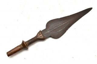 Antique Tribal African Ikula Knife Copper Handle Kuba D.  R.  Congo Sword Weapon