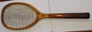 Antique D&m Wood Tennis Racquet Hunting Dog Decal Draper Maynard Plymouth Nh