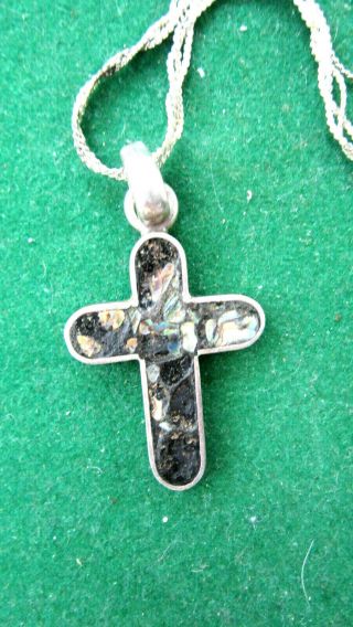 Vintage 925 Silver And Mosaic Cross On Chain