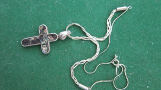 Vintage 925 Silver And Mosaic Cross on chain 2