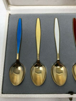 Georg Jensen Denmark Sterling Silver Enamel Set of 6 Demitasse Spoons w/ Box 2
