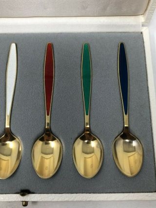 Georg Jensen Denmark Sterling Silver Enamel Set of 6 Demitasse Spoons w/ Box 3