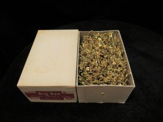 Vintage Big Ben Bulk Safety Pins Gilt Plated Brass 3/4 " (clsd) Full Box Made Usa