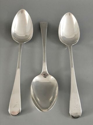 3 Large 8” Antique 19th C Hallmarked Scottish Sterling Silver Spoons / 179g
