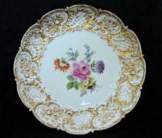 Antique Meissen Kpm Porcelain Charger,  Hand - Painted Flowers,  Gilding