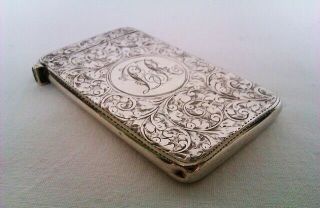 Beautifully Engraved Solid Silver Victorian Card Case William Neale 1898