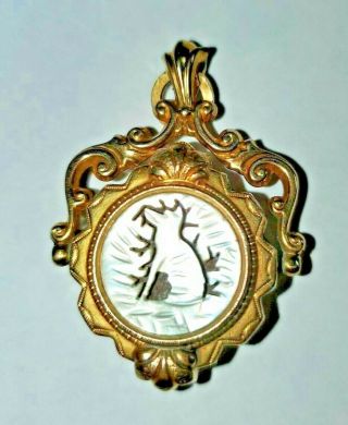Antique Victorian Watch Fob Gold Fill With Carved Dog And Agate