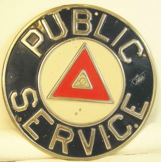 Rare - Antique 1930`s Public Service Metal Advertising Sign - Bright Color Bus Co.  ?