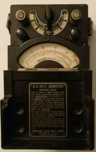 Vintage Weston Electric Instument D.  C Volt Ammeter Model 540 Newark Nj - Usa