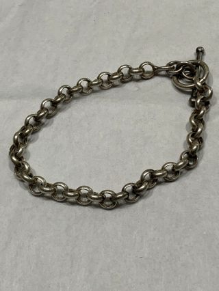 Vtg Sterling Silver Bracelet 1/4” D Circle Links 7” L Toggle Clasp