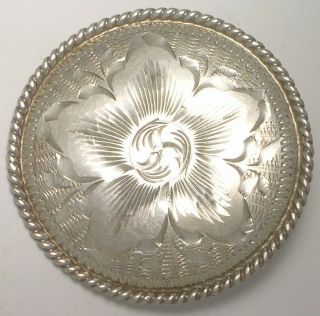 Vintage Mexico Mexican Silver Etched Floral Concho