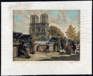 Antique Master Print - Notre Dame - Paris - De La Broye - Ca.  1950