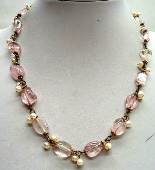 Stunning Vintage Estate Pink Glass Bead Pearl Bead 19 " Necklace 3995s