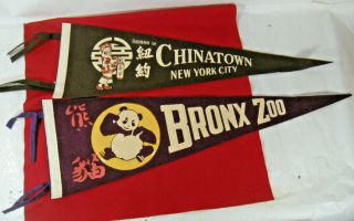 Vintage Felt Pennants Souvenir Of Chinatown York City & Bronx Zoo