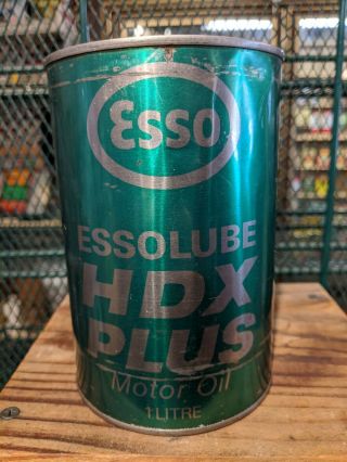 Vintage Esso Essolube Hdx Plus Motor Oil 1 Litre All Metal Can