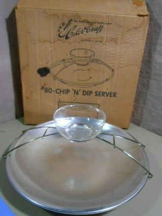 Vintage Chip & Dip Server Color Craft Aluminum / Glass Usa W/ Box