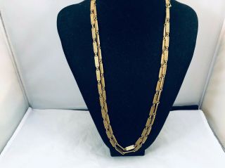 Vtg.  Art Nouveau Etched Long Gold Tone Necklace