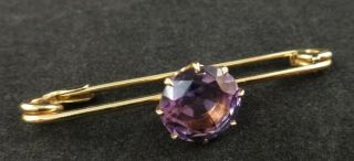 Antique 14k Gold Pin /brooch W/natural Faceted Centered Amethyst.  2” Long.