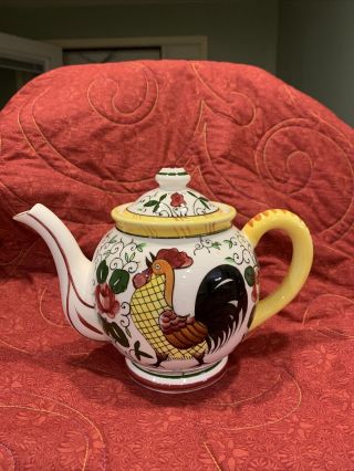 Vintage Early Provincial Py Ucagco Japan Rooster & Roses Teapot
