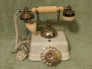 Vtg French Victorian Style Rotary Dial Telephone Made In Italy Cradle Handset