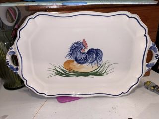 Vintage Mid Century Modern Zanolli Made In Italy Rooster Tray Hand Painted