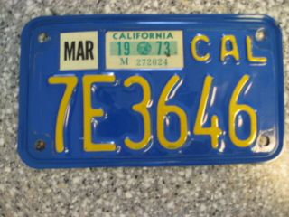 1970 California Motorcycle License Plate,  1973 Validation,  Dmv Clear,  Vg