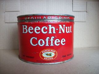 Vintage Beech - Nut Regular Grind Key Wind 1 Pound Coffee Tin Can With Lid