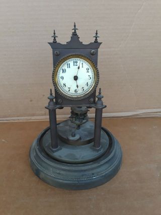 Antique 400 Day Torsion Anniversary Clock,  Small Dial,  Disc Pendulum