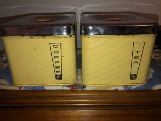 Vintage Lincoln Beautyware Yellow Coffee And Tea Canister Set With Lids Retro
