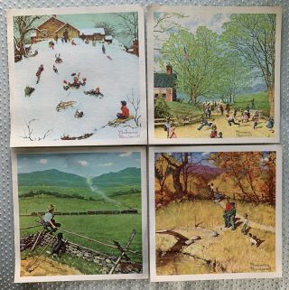 Vintage Norman Rockwell The Four Seasons Litho Set Winter Spring Summer Fall 11”