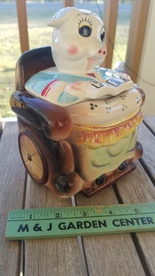 Vintage Tilso Japan Pig In A Wheelchair Small Cookie Or Treat Jar
