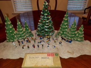 Antique 30pc Christmas German Han Heinrichsen Old Fashioned Ice Skating Party