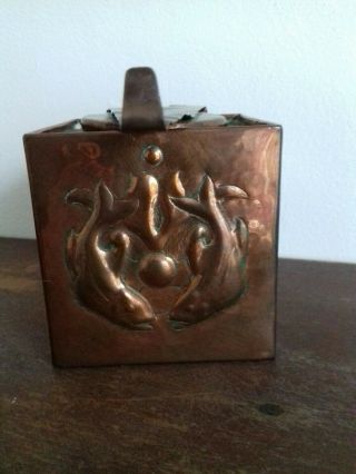 Newlyn Copper Square Inkwell Fish Weed Bubbles Cornish Arts And Crafts Stamped
