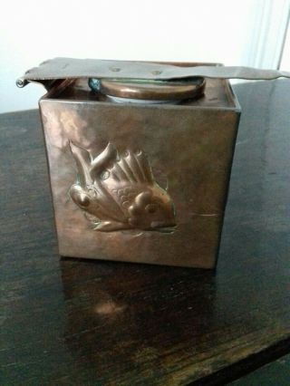 Newlyn Copper Square Inkwell Fish Weed Bubbles Cornish Arts And Crafts Stamped 2
