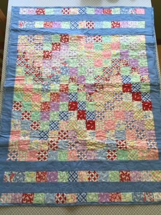 Handmade Baby Toddler Crib Quilt Coverlet 37 X 46 Lap Robe Vintage Fabric