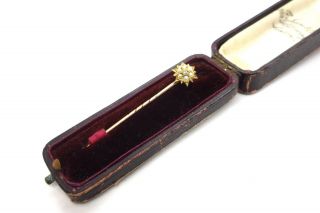 Antique Victorian 18ct Gold Diamond Seed Pearl Starburst Stick Pin Ebt9