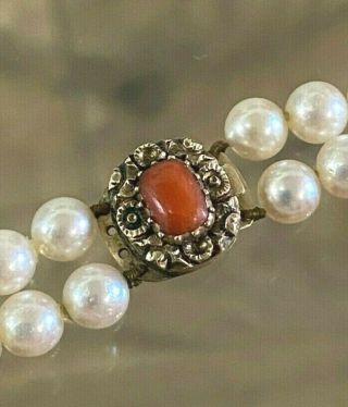 Antique Georgian Coral 9ct Gold Jewellery Clasp,  Cultured Pearl Necklace