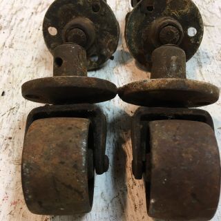 4 Vintage Locking Cast Iron Factory Industrial Caster Cart Wheels Heavy Duty